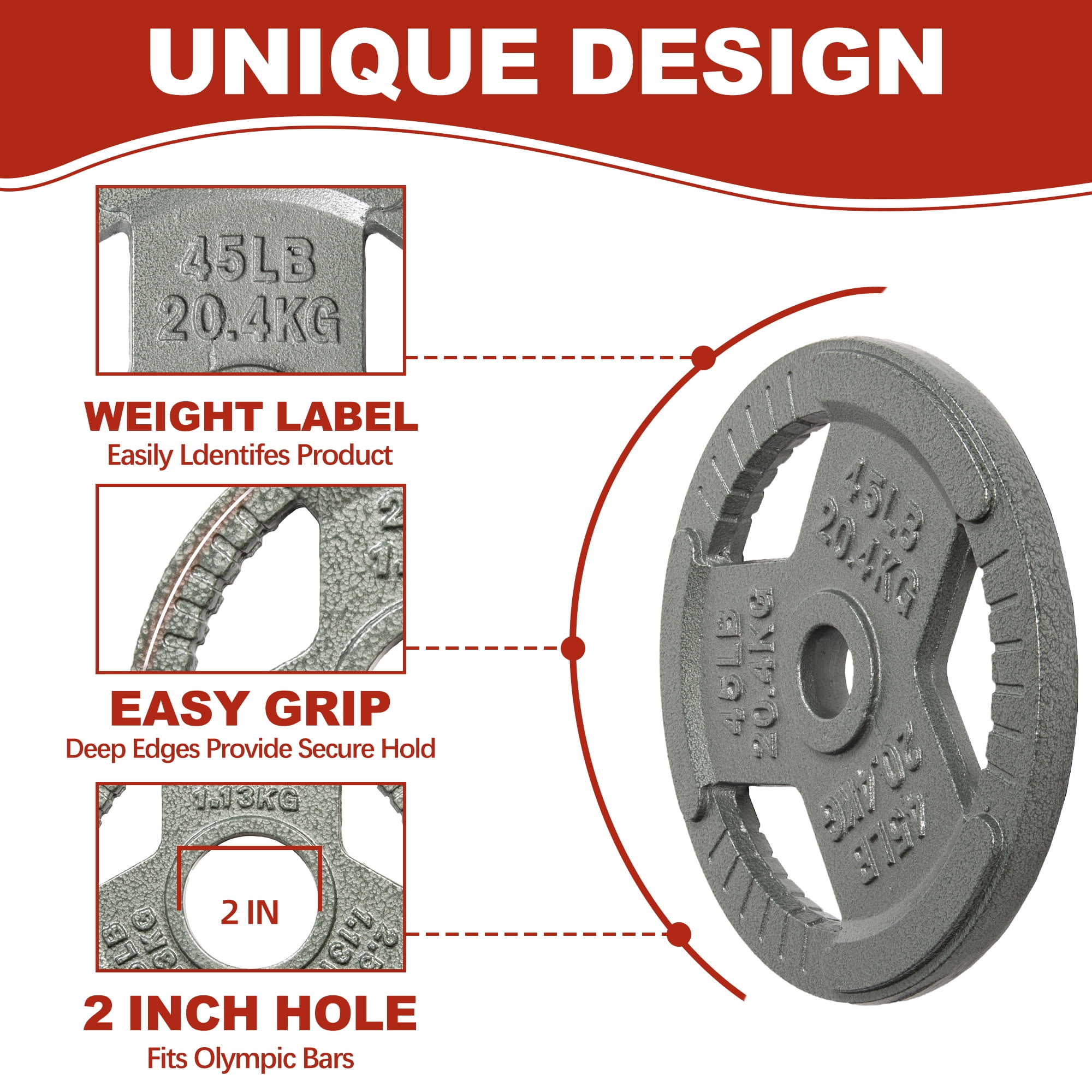 Signature Fitness 2-Inch Cast Iron Weight Plates – Olympic Barbell Plates for Strength and Resistance Training, Multiple Sizes Available