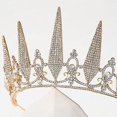 thumbnail image 5 of Tiaras y coronas doradas para mujer, tiara de boda de cristal para novia, corona de cumpleaños de metal, accesorios para fiesta de disfraces, 5 of 5