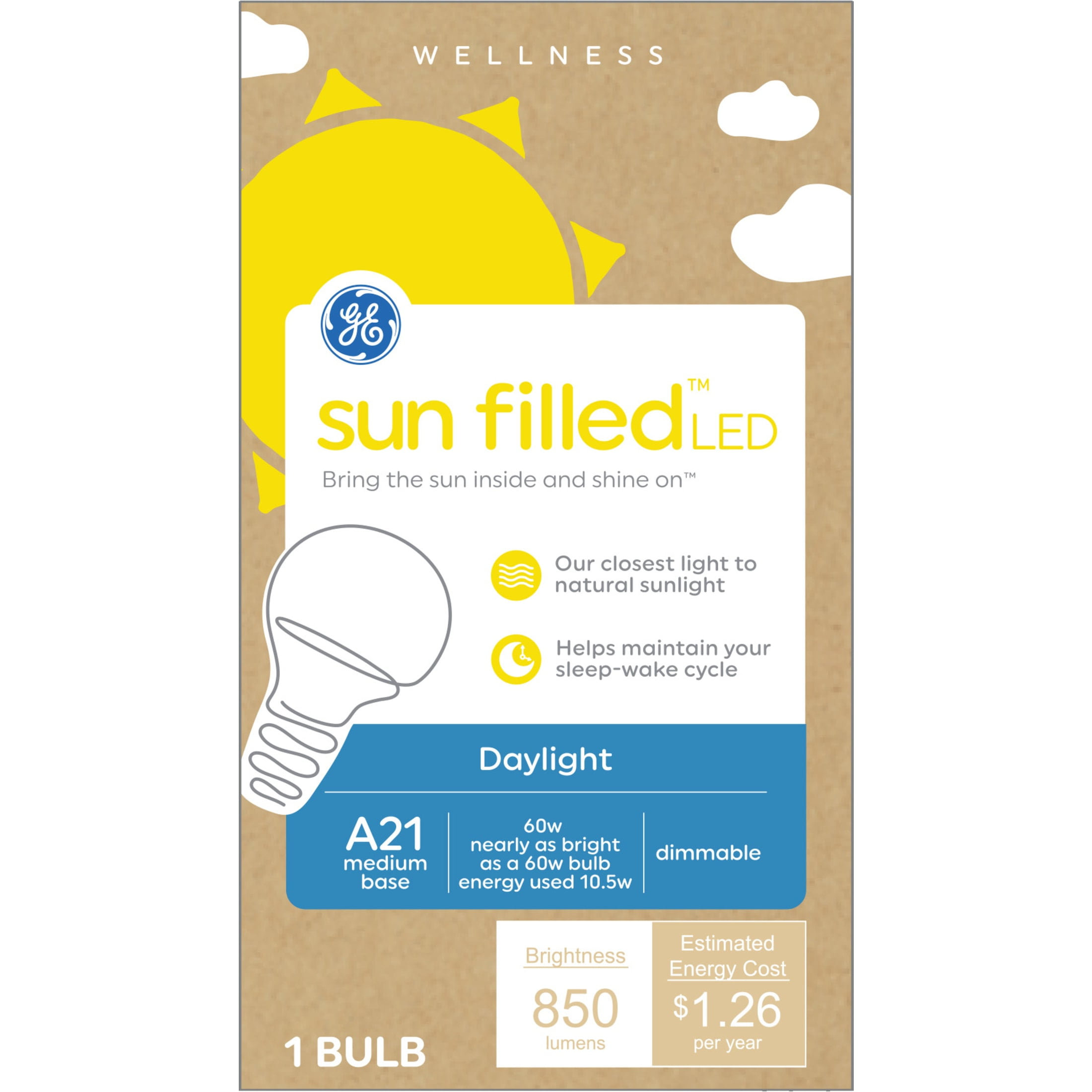 GE Sun Filled LED Light Bulbs, 60 Watt, Soft White, A21