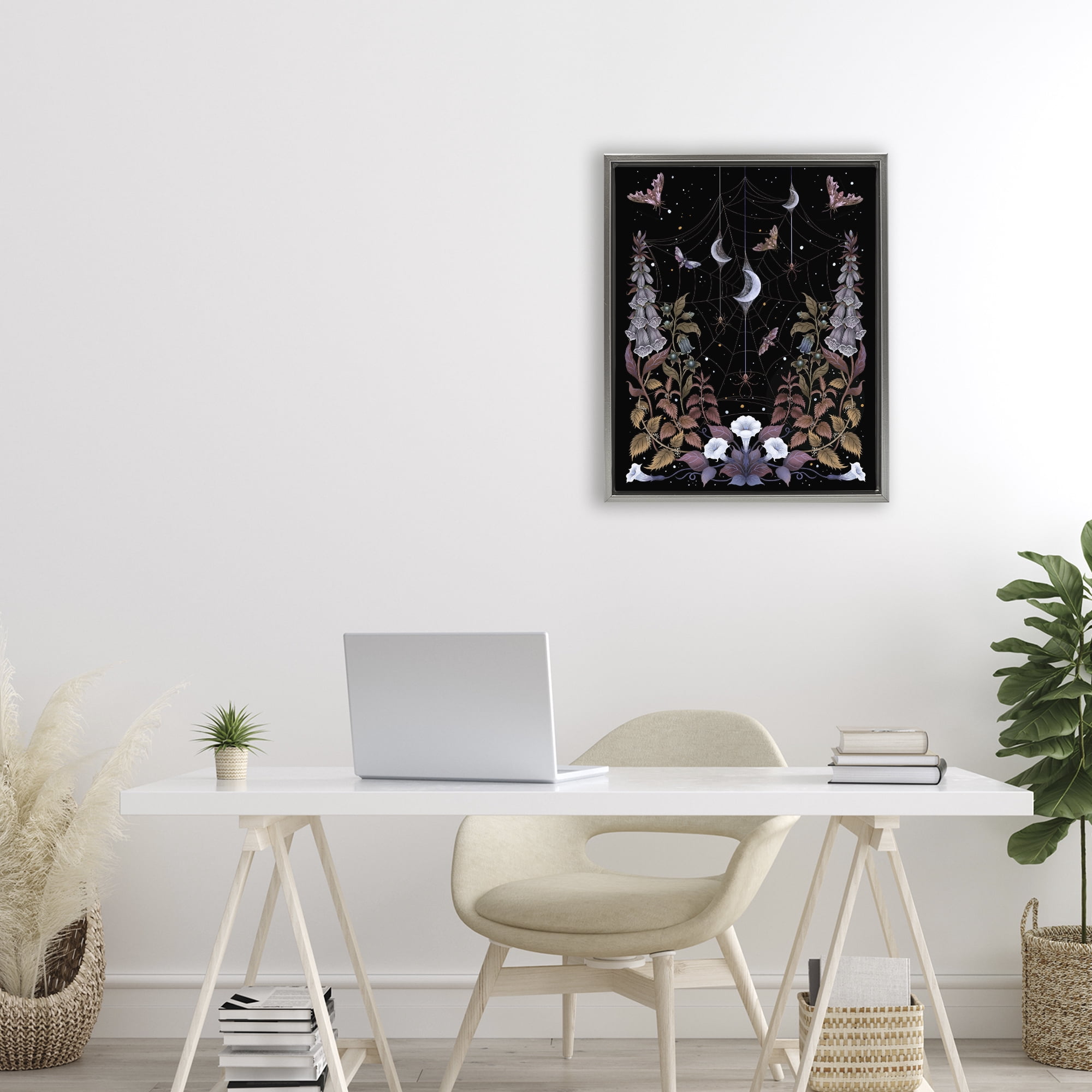 Stupell Industries Witch Garden with Spider Webs Gray Framed Floater Canvas Wall Art, design by Episodic Drawings
