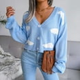 thumbnail image 5 of Womens Cardigan Cloud Print Cropped Button Front Long Sleeve V Neck Knit Sweater Women's Cardigans, 5 of 5