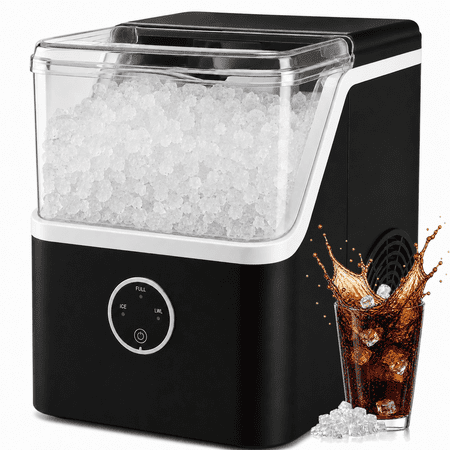 Nugget Ice Maker 42lbs/Day, Countertop Ice Maker with 1.5L Water Tank,Soft Chewable Pebble Ice Maker with Self-Cleaning, Quiet 42dB & LED Indicator for Home Kitchen, Office, RV