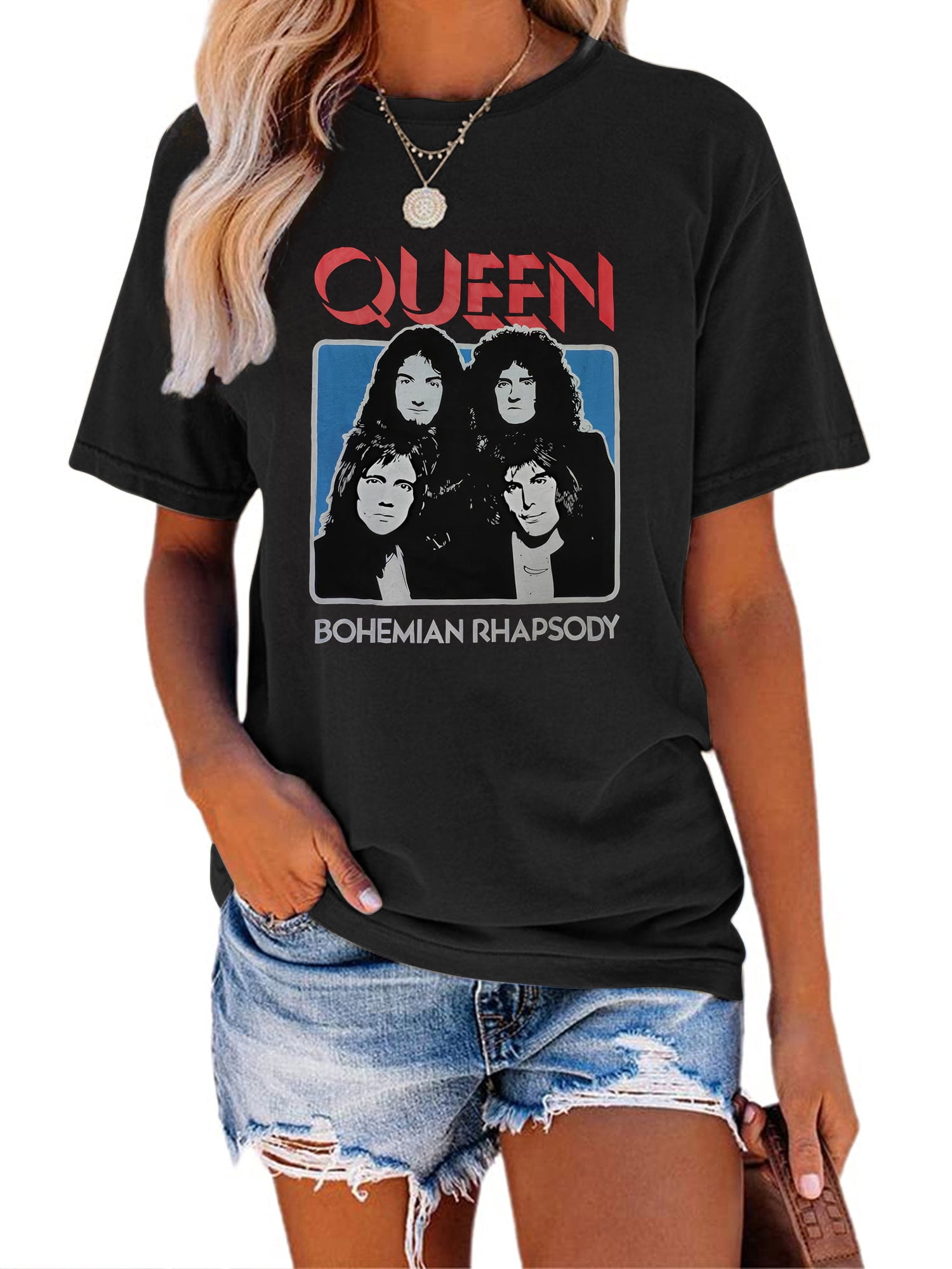 Anbech Queen Band TShirt for Women Retro Short Sleeve BOHEMIAN