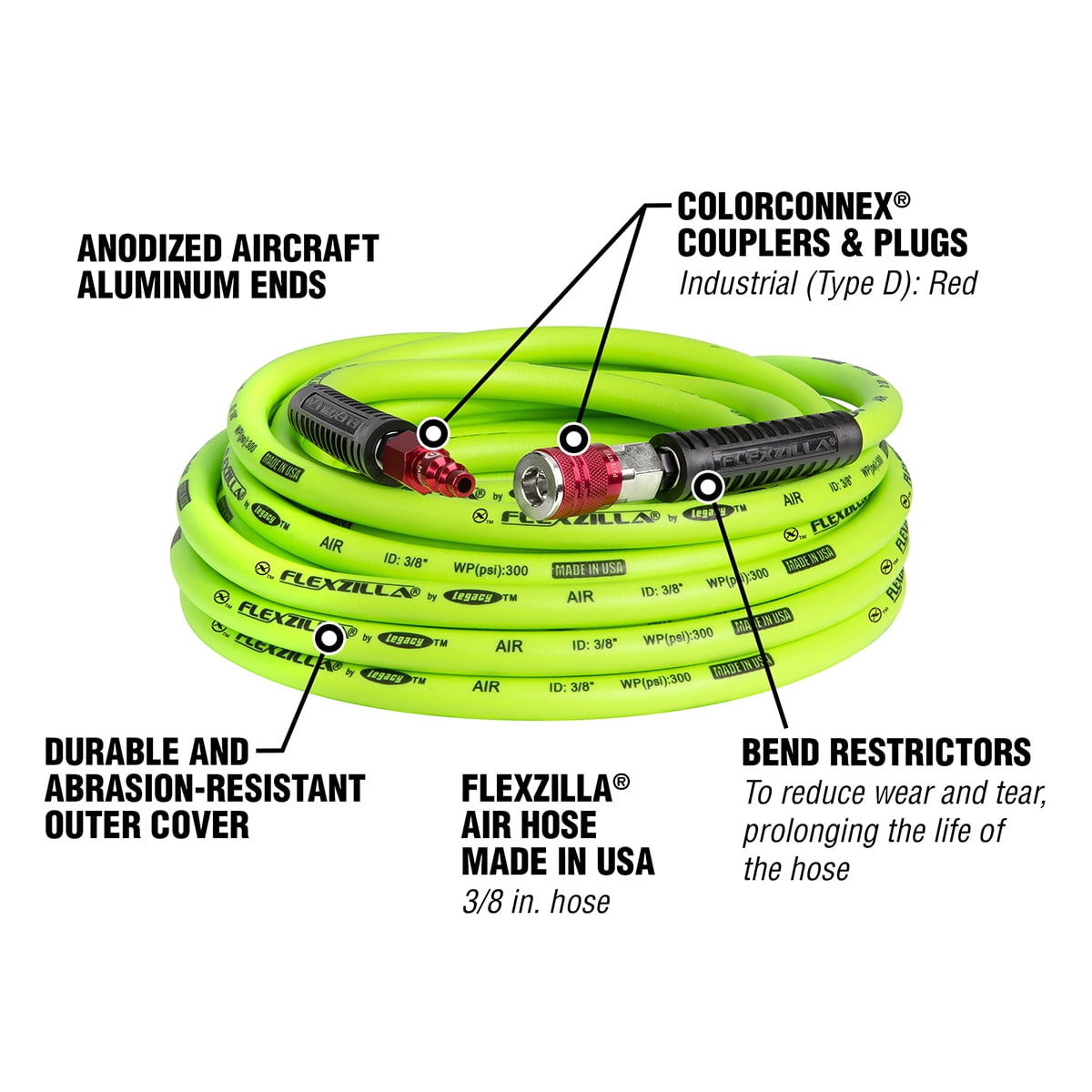 Flexzilla Air Hose Kit, 3-Pc, 3/8" x 35', with ColorConnex Coupler and Plug