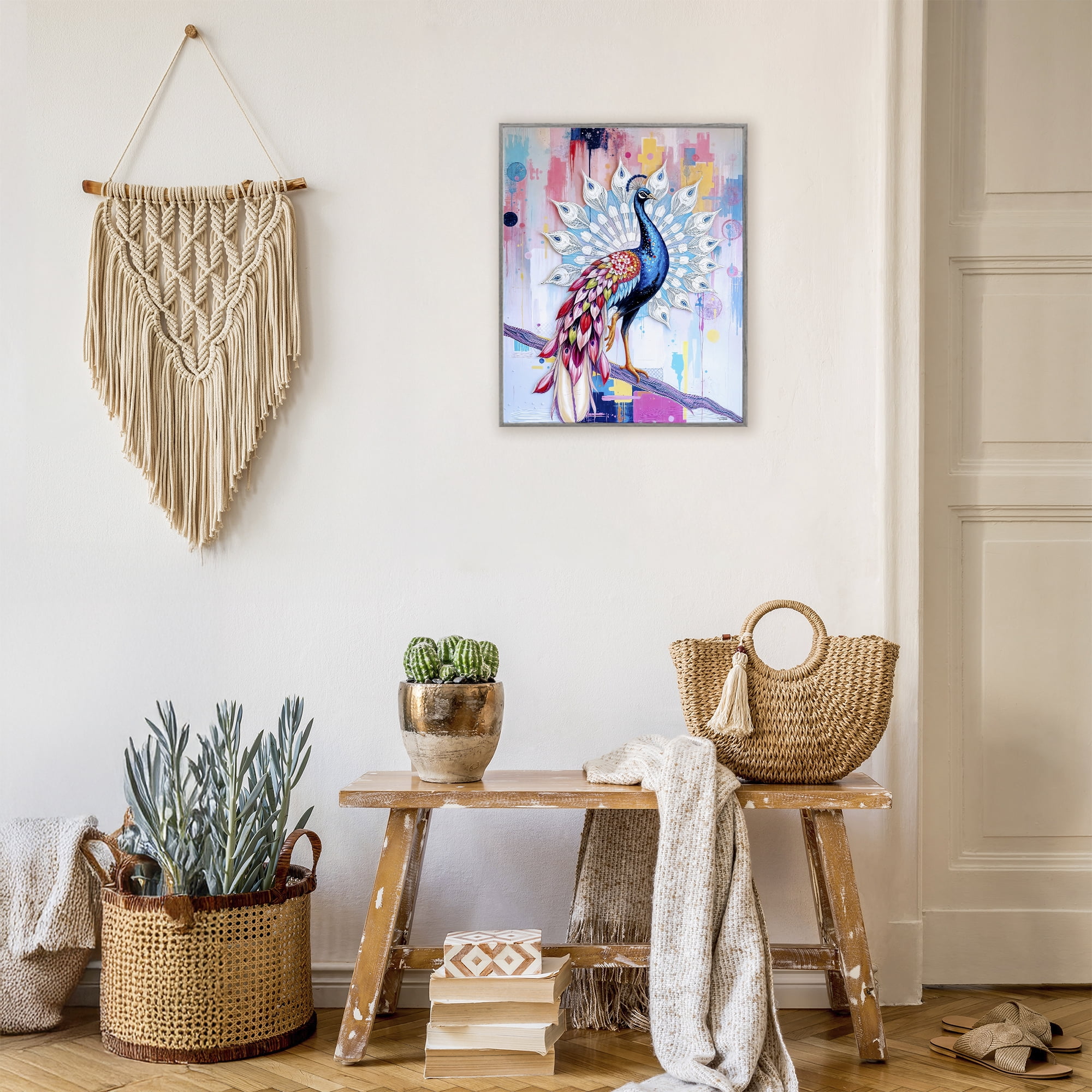 Stupell Industries Radiant Peacock on Branch Gray Framed Giclee Art, design by Tabz Jones