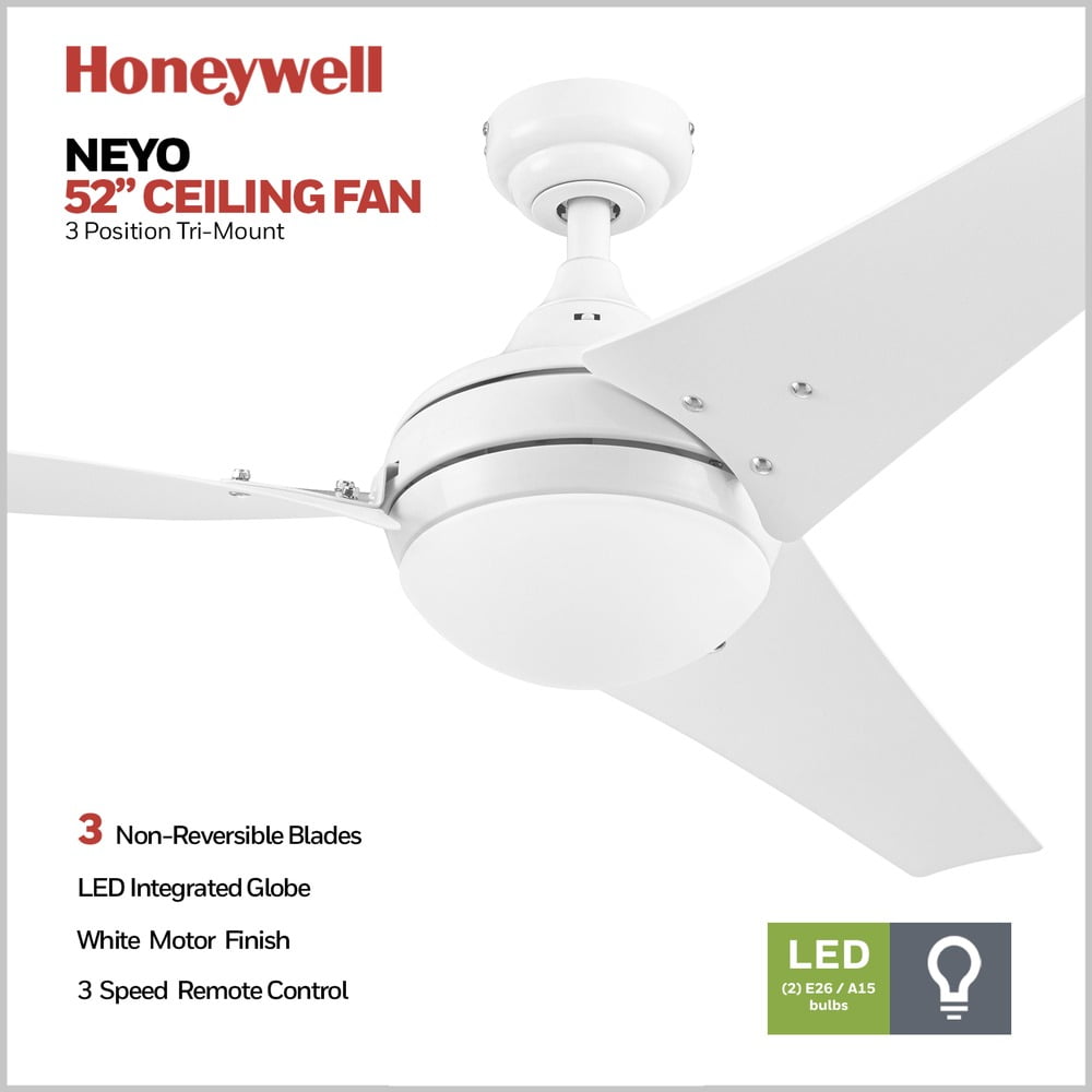 Honeywell 51804-45 52 in. Remote Control Contemporary Indoor LED Ceiling Fan with Light - Bright White