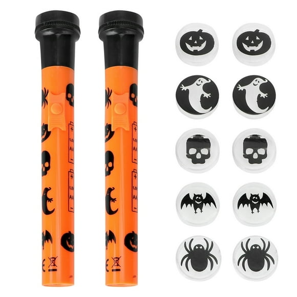 EIMELI 2 Sets Halloween Projector Lamp Flashlight Pumpkin Ghost Pattern KTV Haunted House Electric Torch Scary Terror Prop (Orange)