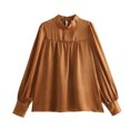 thumbnail image 3 of AXXD Basic Shirts for Women Trendy Summer 2024 Temperament StUp Collar Bubble Sleeve Commuting Style Solid Color Shirt Top, 3 of 7