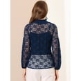 thumbnail image 2 of Blusas de manga larga de encaje para mujer Allegra K florales elegantes con cuello con volantes Azul Marino XS, 2 of 4
