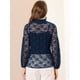 thumbnail image 2 of Blusas de manga larga de encaje para mujer Allegra K florales elegantes con cuello con volantes Azul Marino XS, 2 of 4