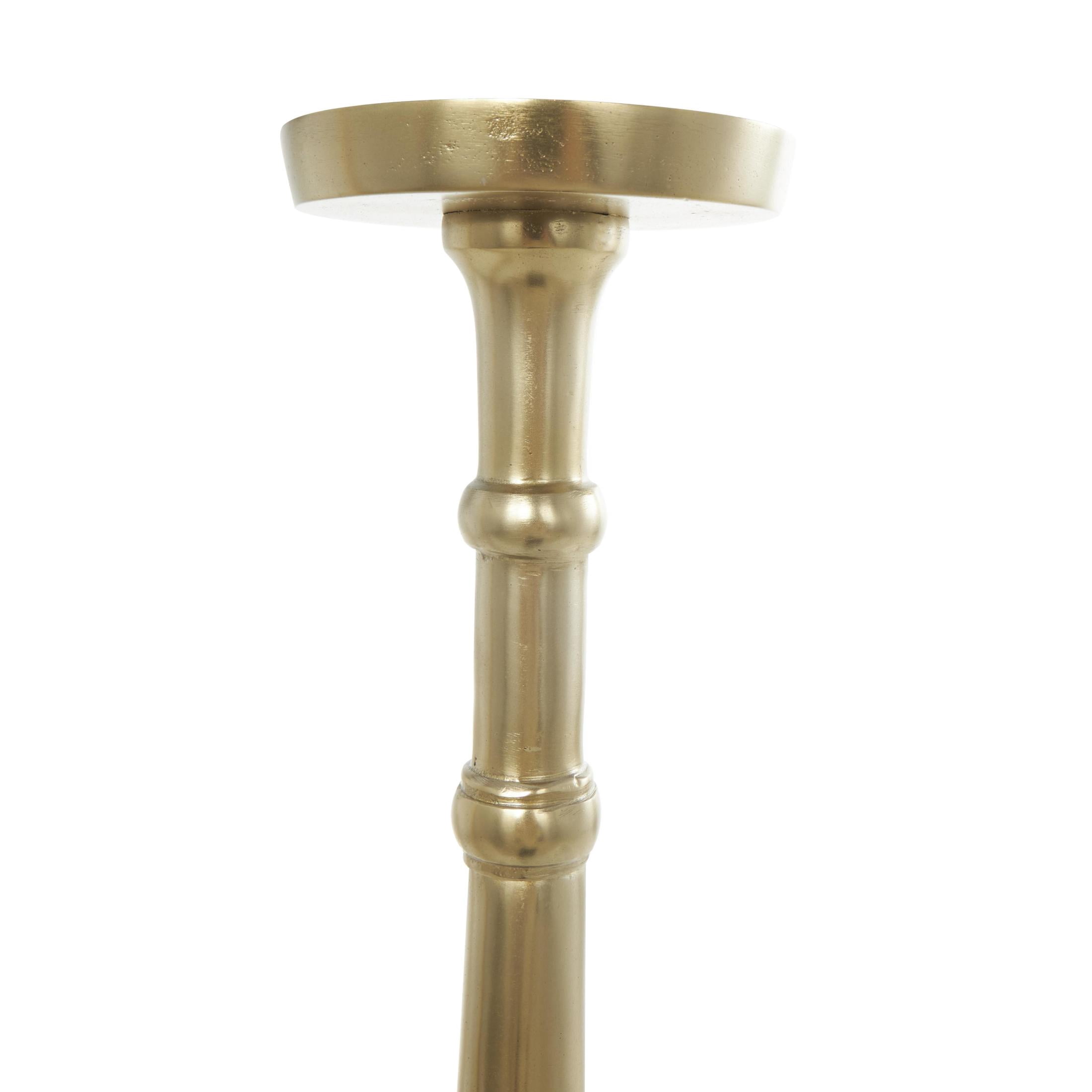 DecMode 2 Candle Gold Aluminum Metal Tall Floor Candle Holder, Set of 2