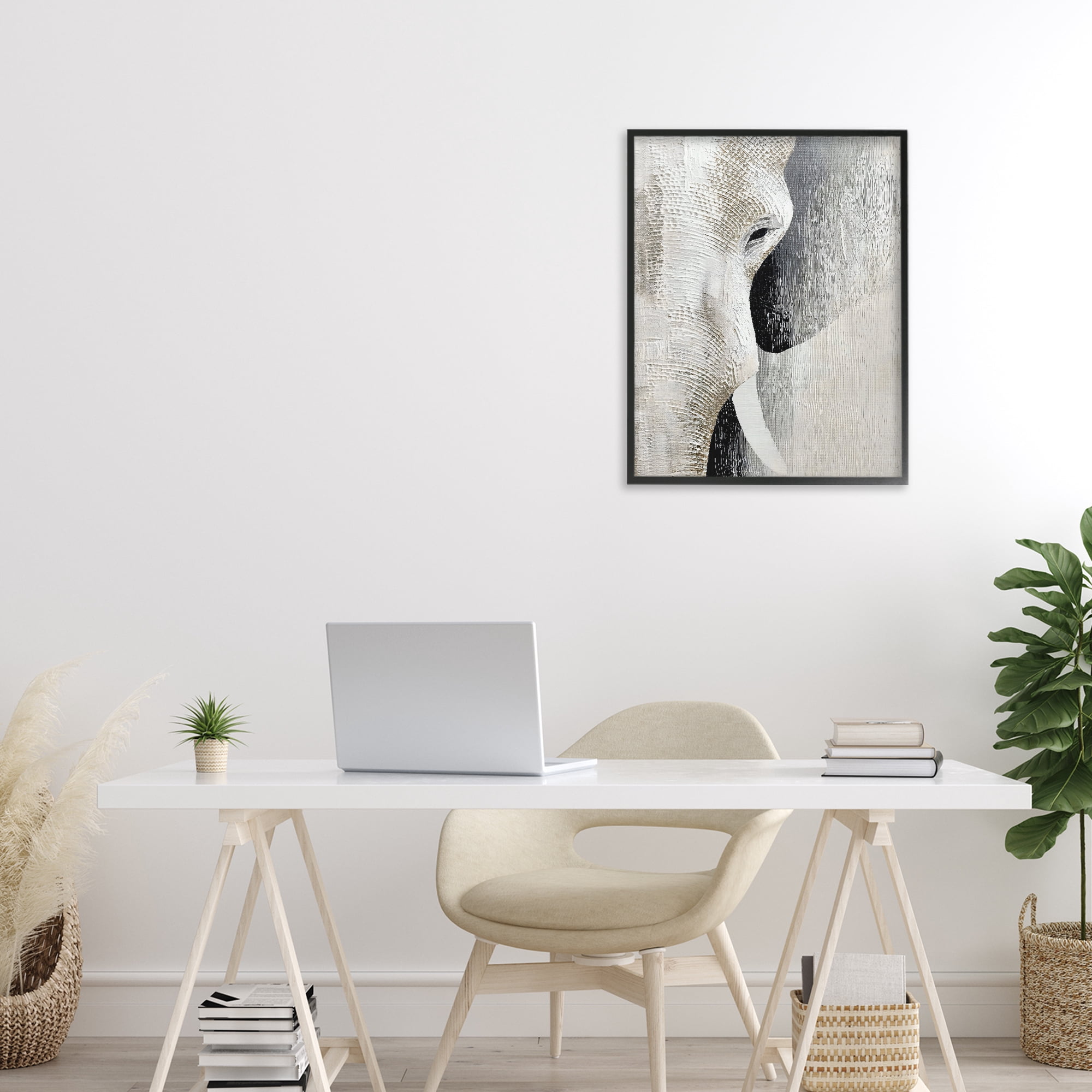 Stupell Industries Faux Textured Elephant Black Framed Giclee Art, design by LSR Design Studio