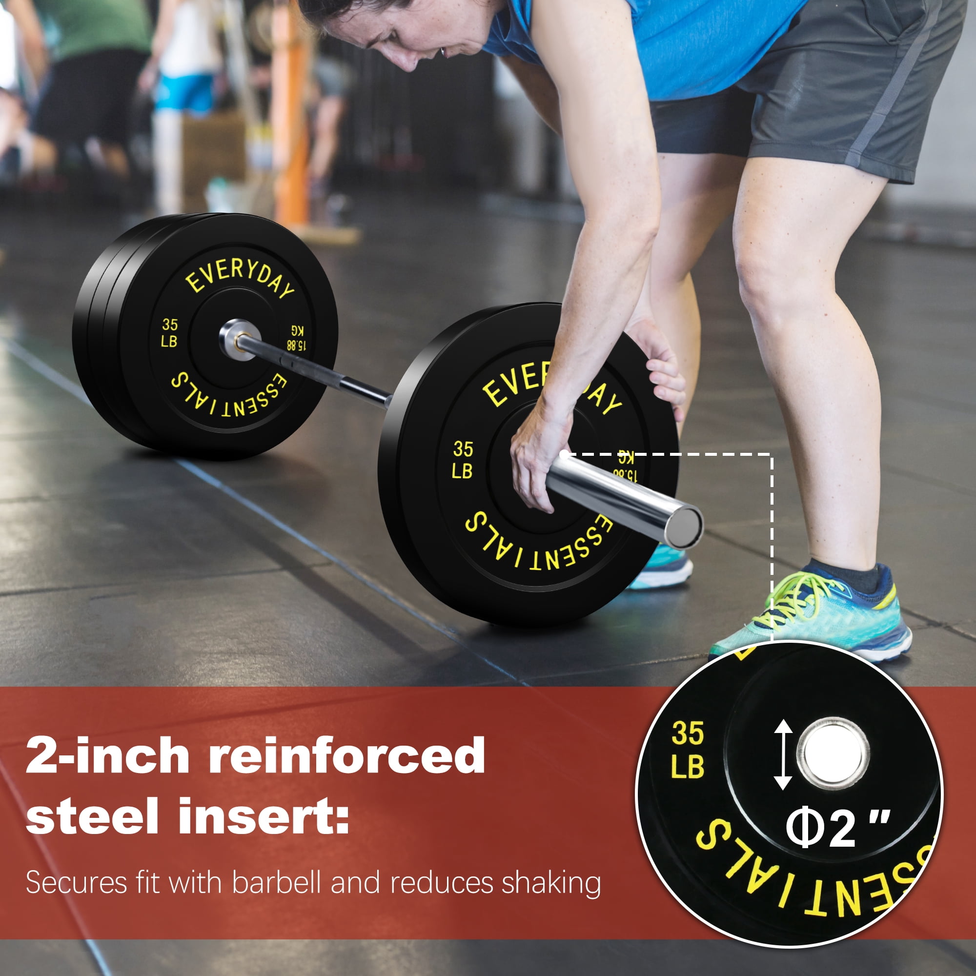 FlexWave 2-Inch Olympic Bumper Weight Plate Set，with Steel Hub, Black, Multiple Sizes，for Strength Training & Home Gym