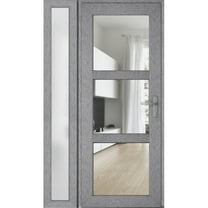 Front Exterior Prehung FiberGlass Door Clear Glass See-through / Manux 8555 Grey Ash Clear Glass / Side Exterior Window / -W36 12" x H80"-Right-hand Inswing