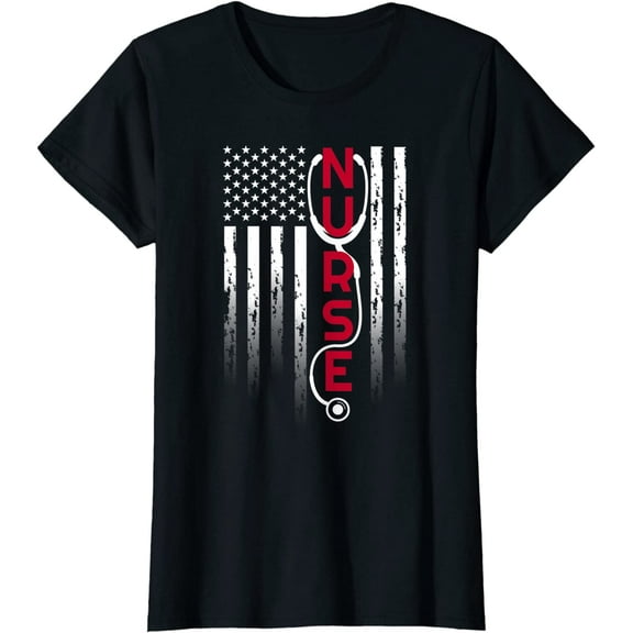 Patriotic Nurse With Flag Stethoscope For RN, LPN T-Shirt Women Tops
