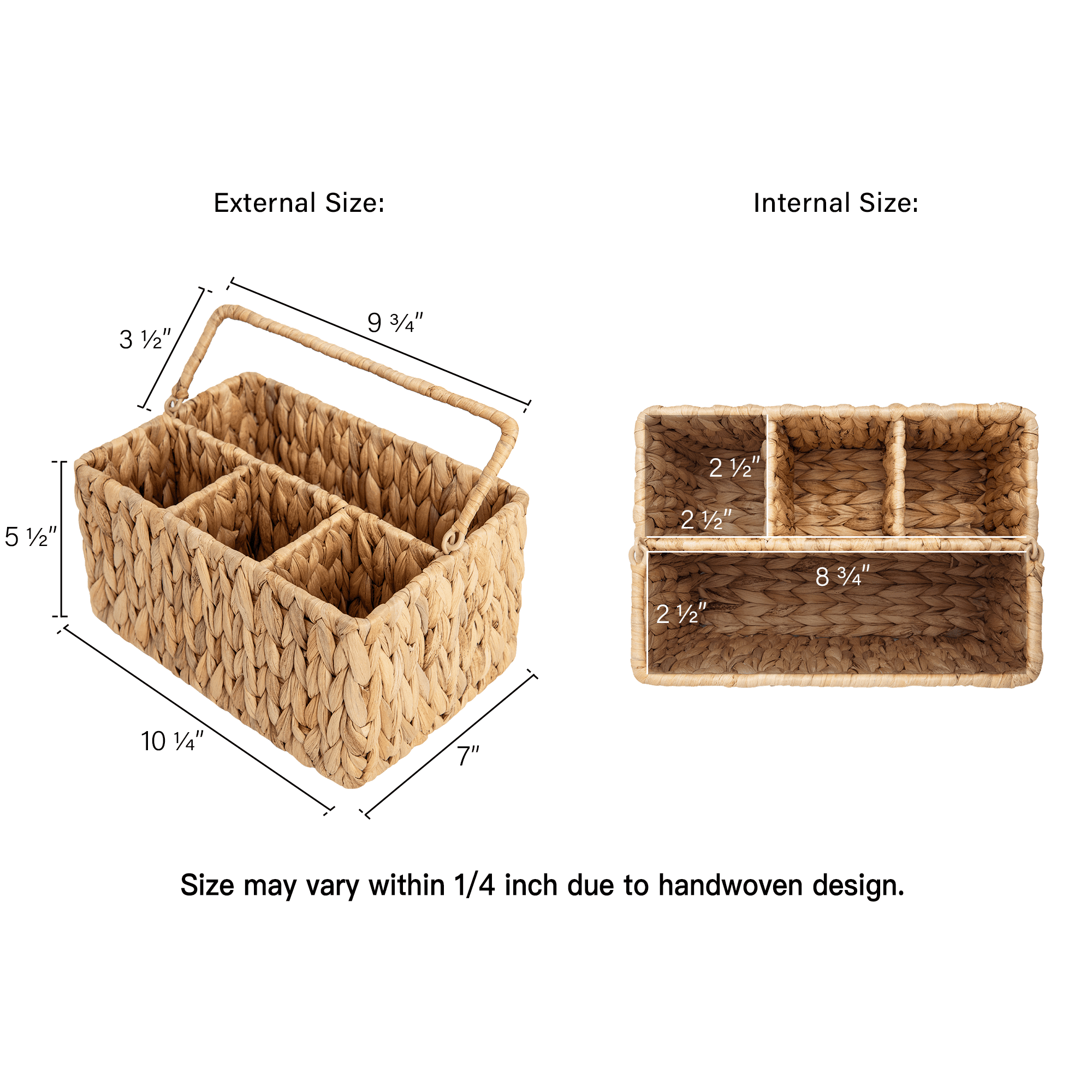 StorageWorks Hand-Woven Wicker Cutlery Holder with Handle, Flatware Basket Organizer, Water Hyacinth