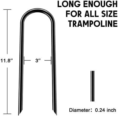 12inch Trampoline Accessories Trampolines Stakes Trampoline Anchors Heavy Duty High Wind U Type, Safety Accessories Galvanized Steel for Soccer Goals, Camping Tents and Garden Decoration