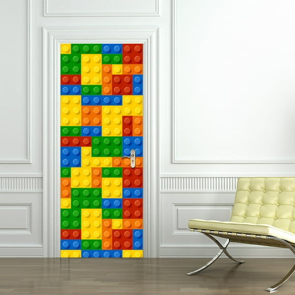 Jinsinto 1 Pack Building Blocks Kids Lego Door Stickers Wooden Door Refurbishment Creative Self Adhesive Decor Waterproof Home Decor