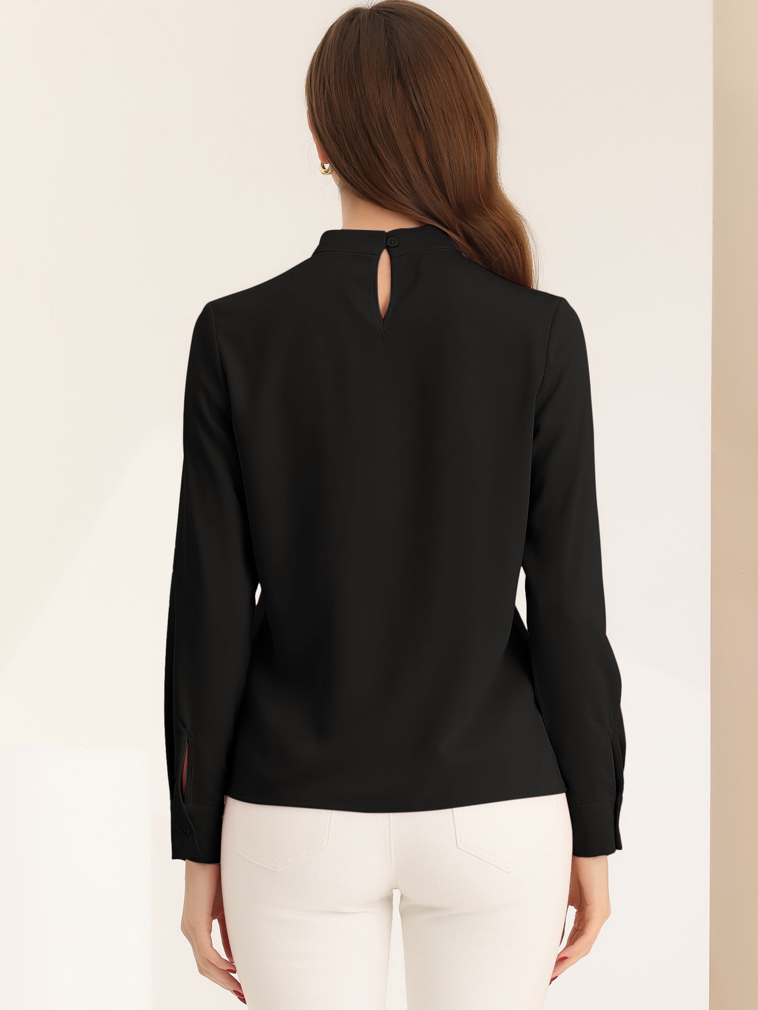 DARING DIVA Chiffon Blouse for Women's Long Sleeve Work Shirt L Black