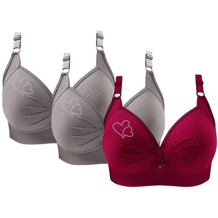 Ndbuld Plus Size Bras for Women Wireless 3PCS Woman s Printing Gathered Together Large Size Daily Bra Underwear No Rims Clearance Sales online Deals XS-4XL XXXL Red