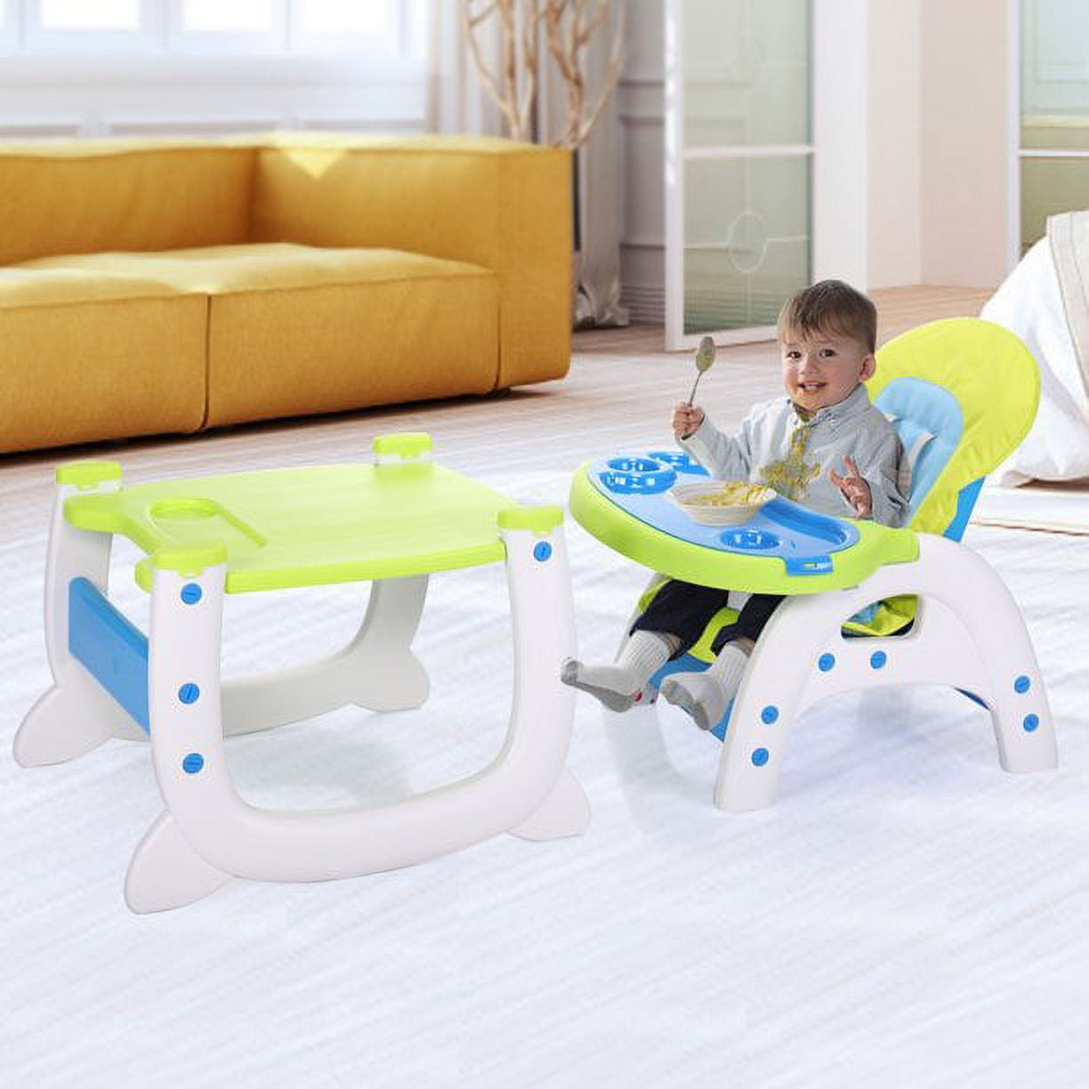 3 in 1 Baby High Chair, Convertible High Chairs for Babies and Toddlers, Baby Chair with Tray, 3 Position Adjustment Toddler Chair for Eating,5 Point Harness with Toddler Feeding Chair (Green)