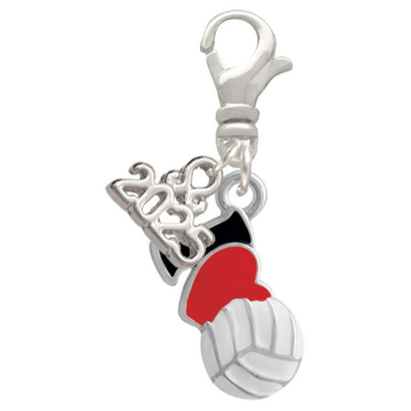 Delight Jewelry Silver-tone I Love Volleyball - Red Heart - Silver-tone Clip on Charm with Mini Year 2025