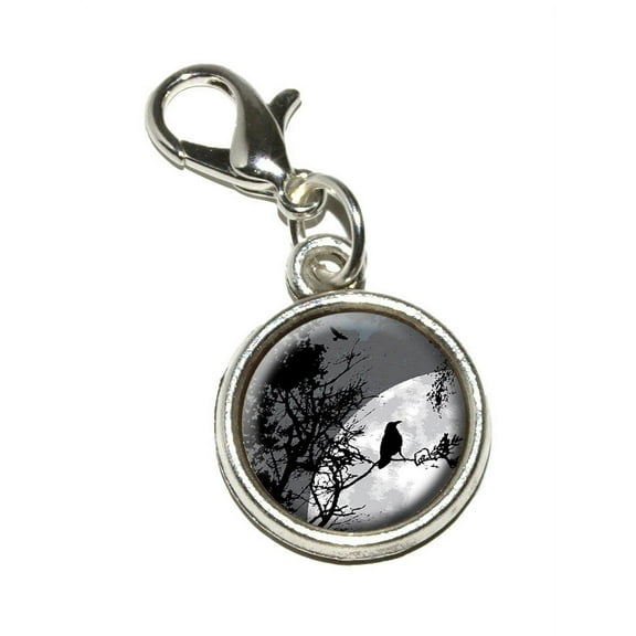 Raven at Night - Black Bird Full Moon Bracelet Charm