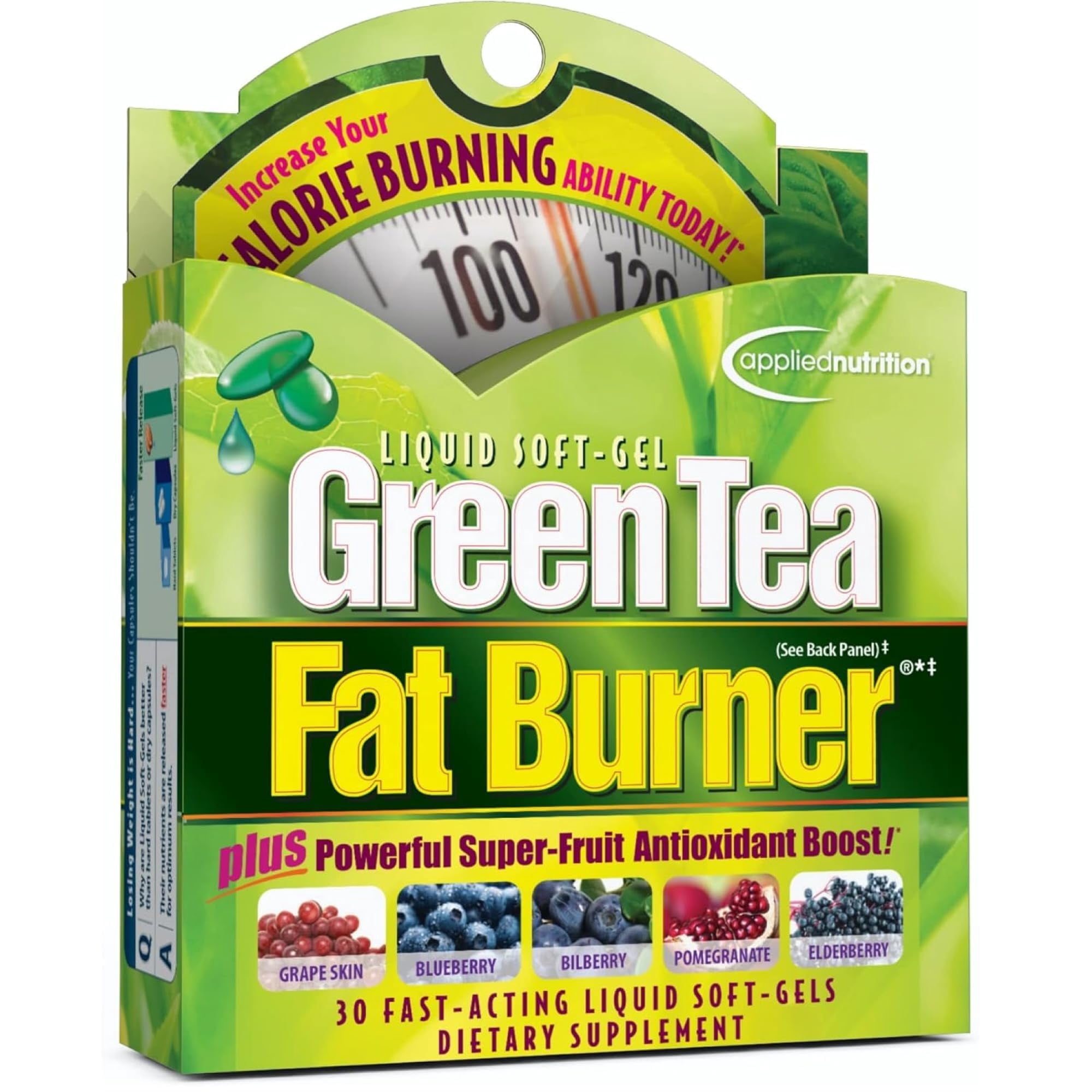 Applied Nutrition Green Tea Fat Burner – Green Tea Extract with EGCG + Green Coffee Bean Extract – Supports Metabolism, Energy & Antioxidant Defense – Fast-Acting Liquid Soft-Gels – 30 Count