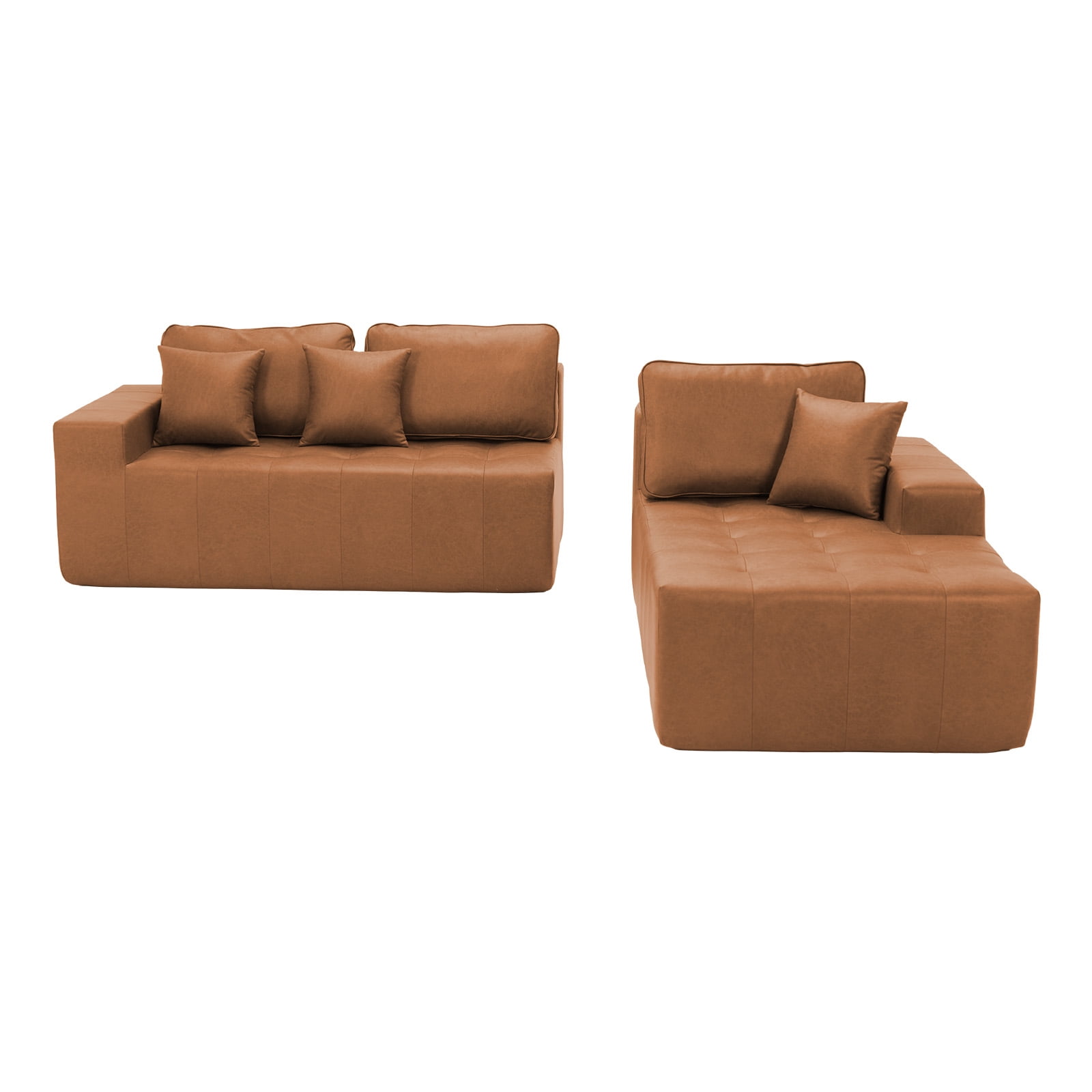 Howcool Boneless Cloud Sectional Sofa with Chaise,Faux Leather L-Shaped Couch,Deep Seat Modular Sofa with Wide Armrests,No Assembly Required,Right-Facing,Light Brown