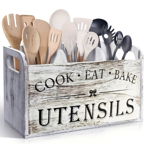 Farmhouse Style Wooden 3-Compartment Wall Mounted Countertop Storage 3-Compartment Kitchen Utensil Organizers