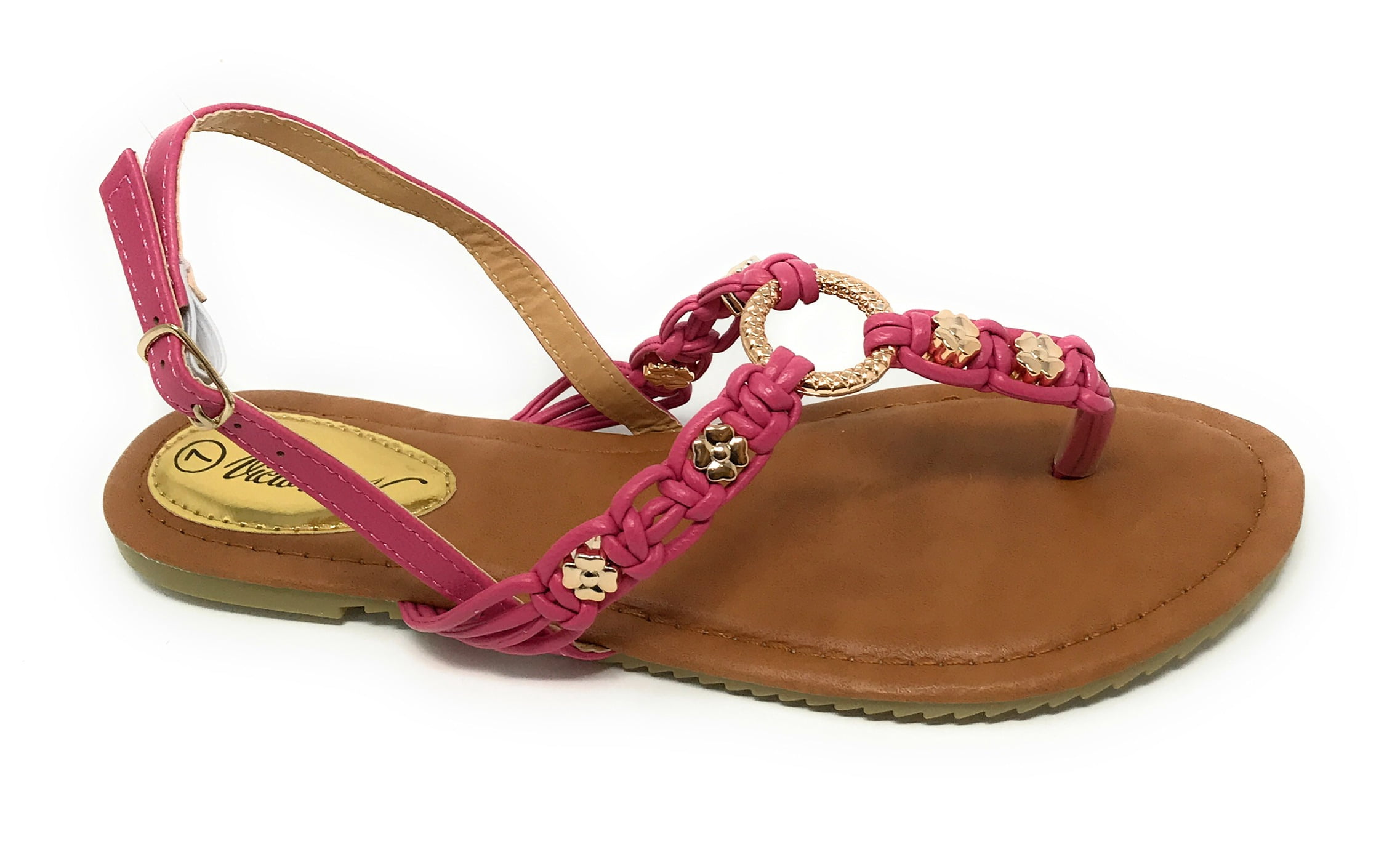Victoria K Women's Multi Knots With Metallic Beads and Gold Centered Ring Sandals