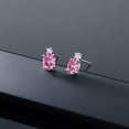 thumbnail image 4 of Gem Stone King 14k White Gold Pink Moissanite and White Created Sapphire Earrings for Women (2.86Cttw, Gemstone, Oval 8X6MM, Round 2.5MM), 4 of 4