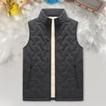 thumbnail image 3 of Men Vest Stand Collar Sleeveless Thickened Velvet Lining Waistcoat with Pockets Solid Color Zipper Placket Cotton Vest, 3 of 7