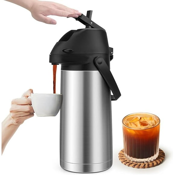 Wekvgz Coffee Dispenser with Pump 64oz/1.9L Coffee Carafe for Keeping Hot Stainless Steel Hot Coffee Dispenser Leakproof Coffee Warmer Dispenser for Party Hot Beverages Water Tea