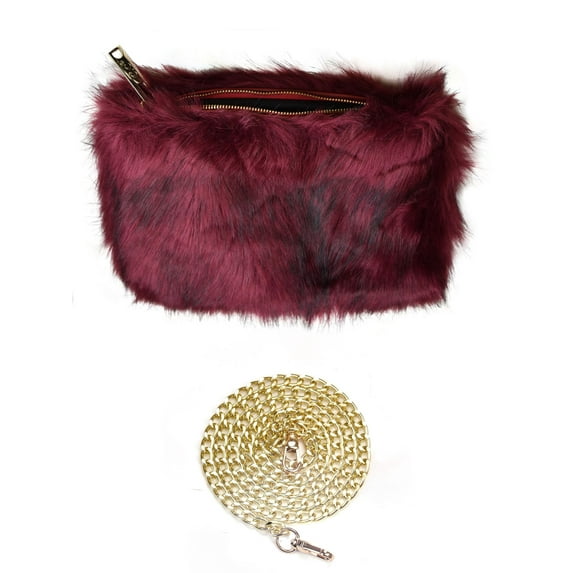 C.C Women's Evening Faux Fur Fuzzy Crossbody Shoulder Bag Clutch Purse, Furry Burgundy