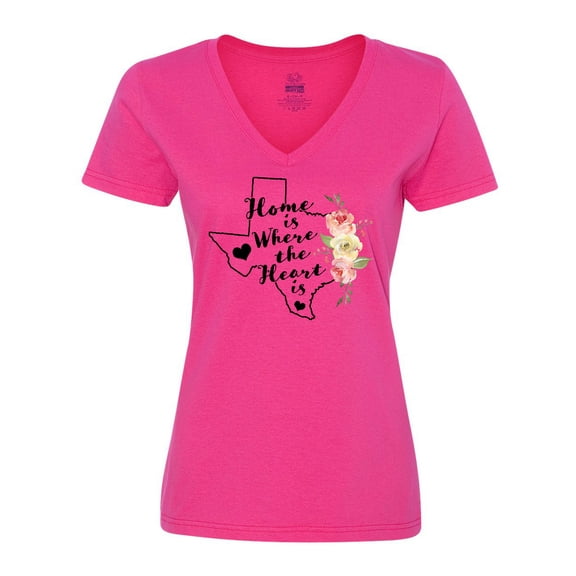 Inktastic Texas Home is Where the Heart is with Watercolor Floral Women's V-Neck T-Shirt