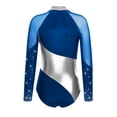 thumbnail image 4 of iiniim Women's Color Block Shiny Rhinestone Gymnastics Unitards Long Sleeve Figure Skating Jumpsuit Blue&Silver M, 4 of 7