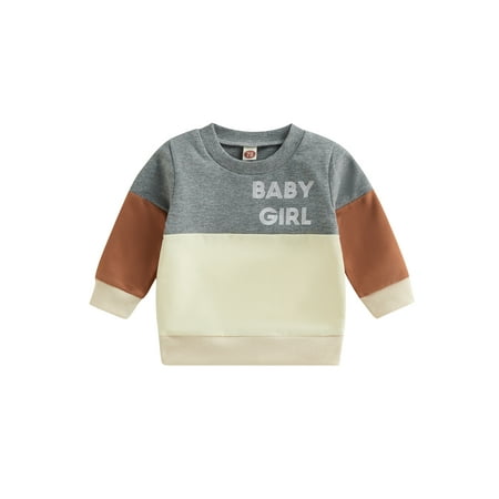 

Toddler Girl Boy Spring Fall Pullover Long Sleeve Contrast Color Letter Sweatshirts Sportwear Clothing