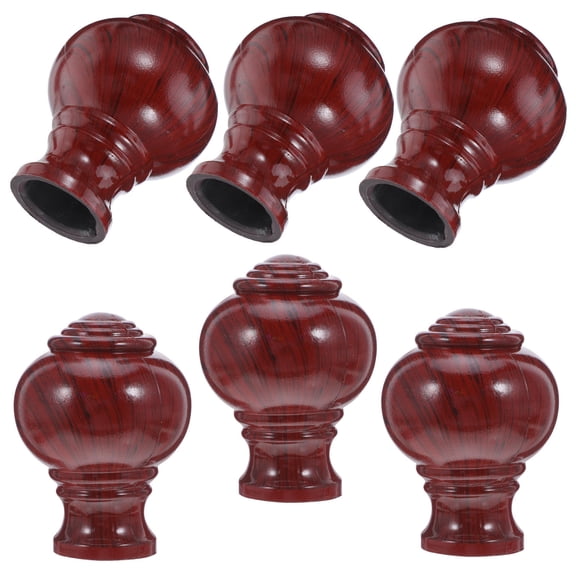 TEHAUX 6-Pack Brown Resin Decorative Wood Finials for Curtain Rod End Caps with Damage