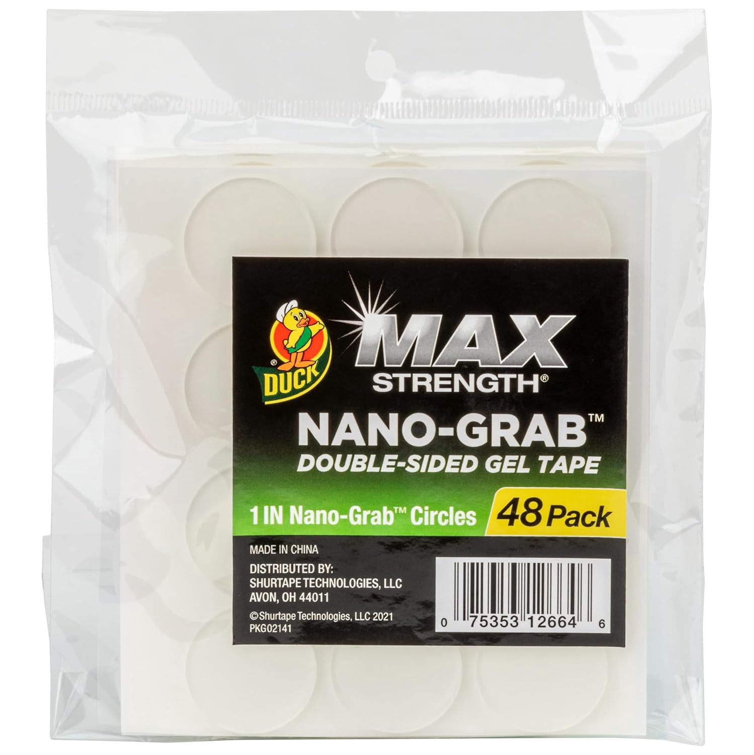 Max Double-Sided Gel Tape with Nano-Grab Technology, Clear, Multi-Purpose & Removable, 1" Circles, Clear, 48 Pack (287705)