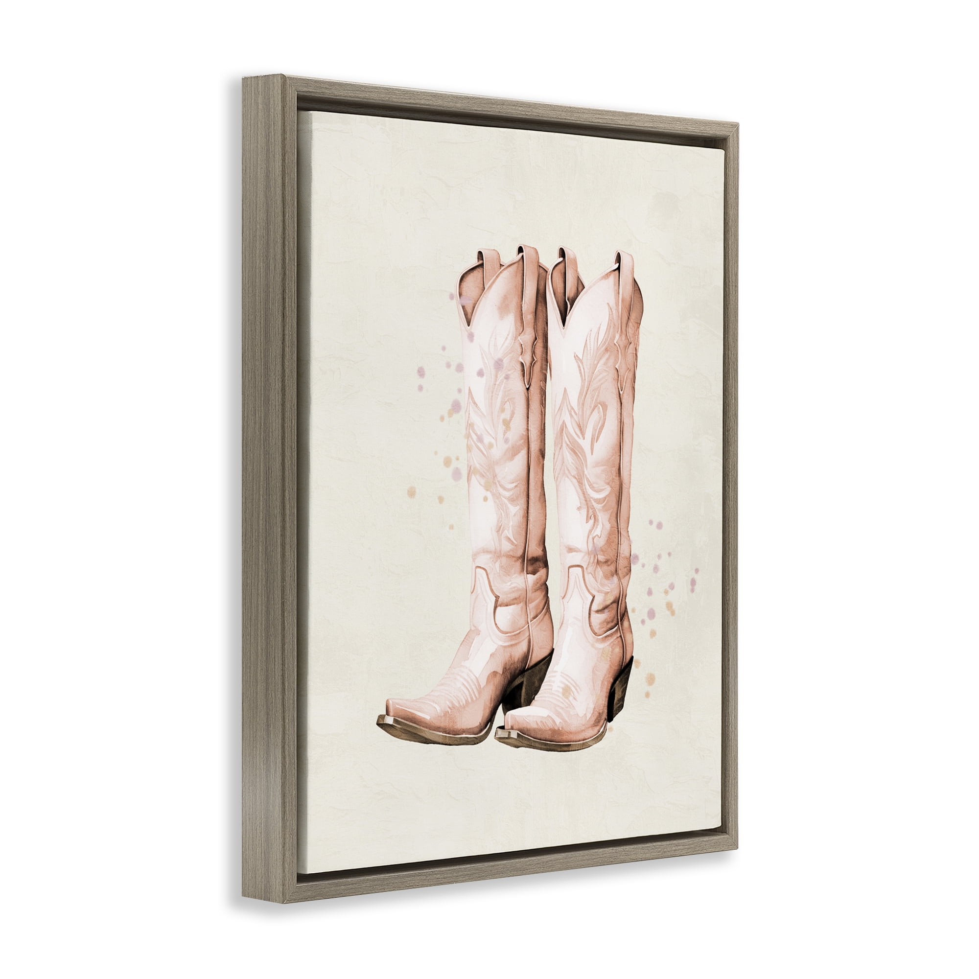 Howdy Cowgirl Pastel Boots Brown Framed Floater Canvas Wall Art, design by Kim Allen