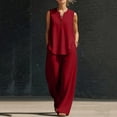 thumbnail image 6 of ClodeEU Women's 2 Piece Linen Outfit Set,Sleeveless Button Down Tank Top and Wide Leg Pants,Casual Summer Loungewear Red,Women's Plus XXL, 6 of 6