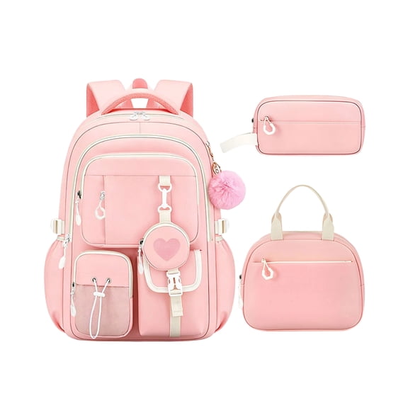 Girls School Backpack 3Pcs Set Daypack School Bags with Lunch Bag & Pencil Case Bookbag Elementary Middle School Students Daily Travel Use