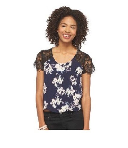 Floral 100% Polyester Blue Large Blouse 