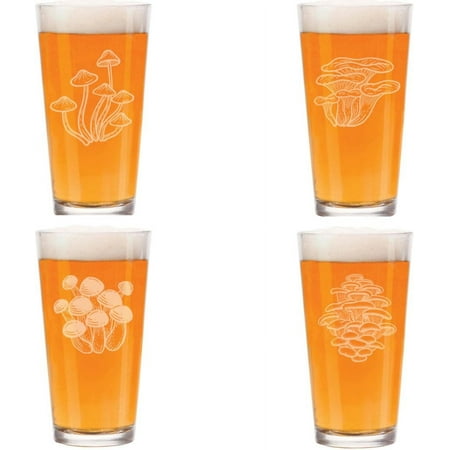

16 oz Beer Pint Glass Gift Set Of 4 Mushroom Collection