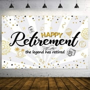 Retirement Party Decorations, Giant Black and Gold Sign Retirement Party Banner Photo Booth Backdrop Background for Retirement Party Supplies, White