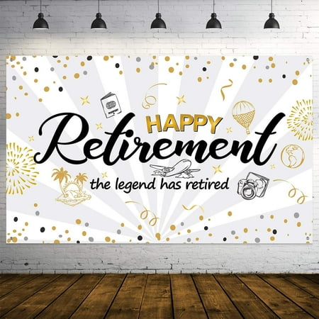 Retirement Party Decorations, Giant Black and Gold Sign Retirement Party Banner Photo Booth Backdrop Background for Retirement Party Supplies, White