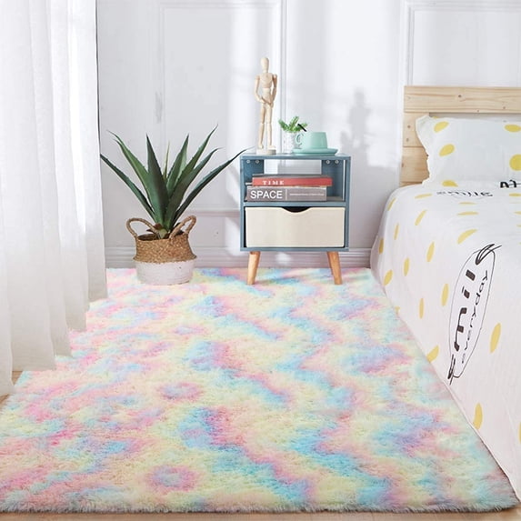 Colorful Rainbow Fluffy Shag Runner r Rug Pink Plush Carpet for Kids Girls Living Room Bedroom Decor Nursery Multicolor Area Rug