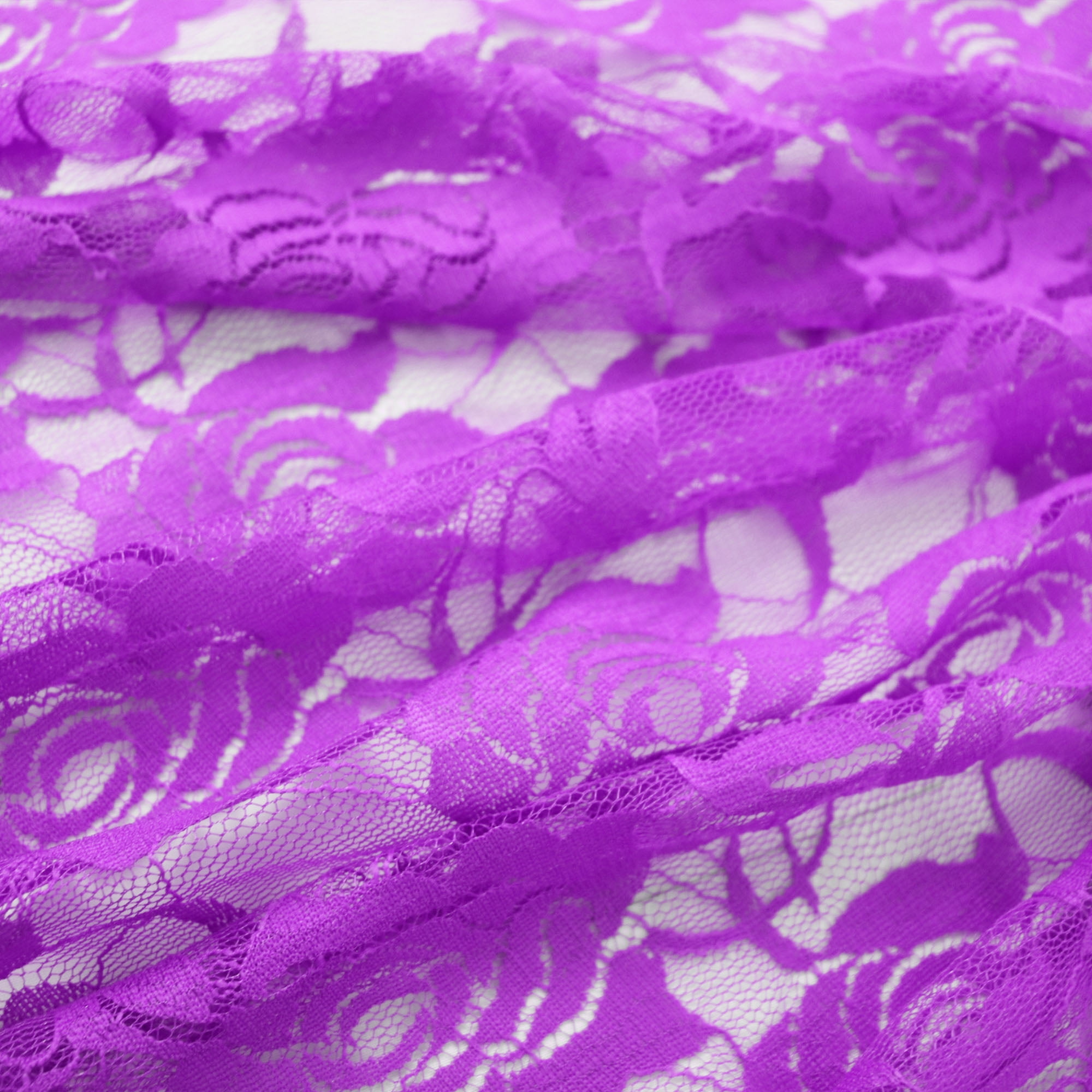 Romex Textiles Nylon Spandex Lace Fabric with Rose Design - Purple Light