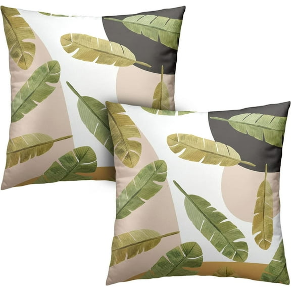 Summer Tropical Throw Pillow Cover Palm Green Leaves Pillow Covers 18x18 Modern Home Art Decor Set of 2 Tropical Banana Outdoors Decorative Pillowcase for Sofa Bed Couch